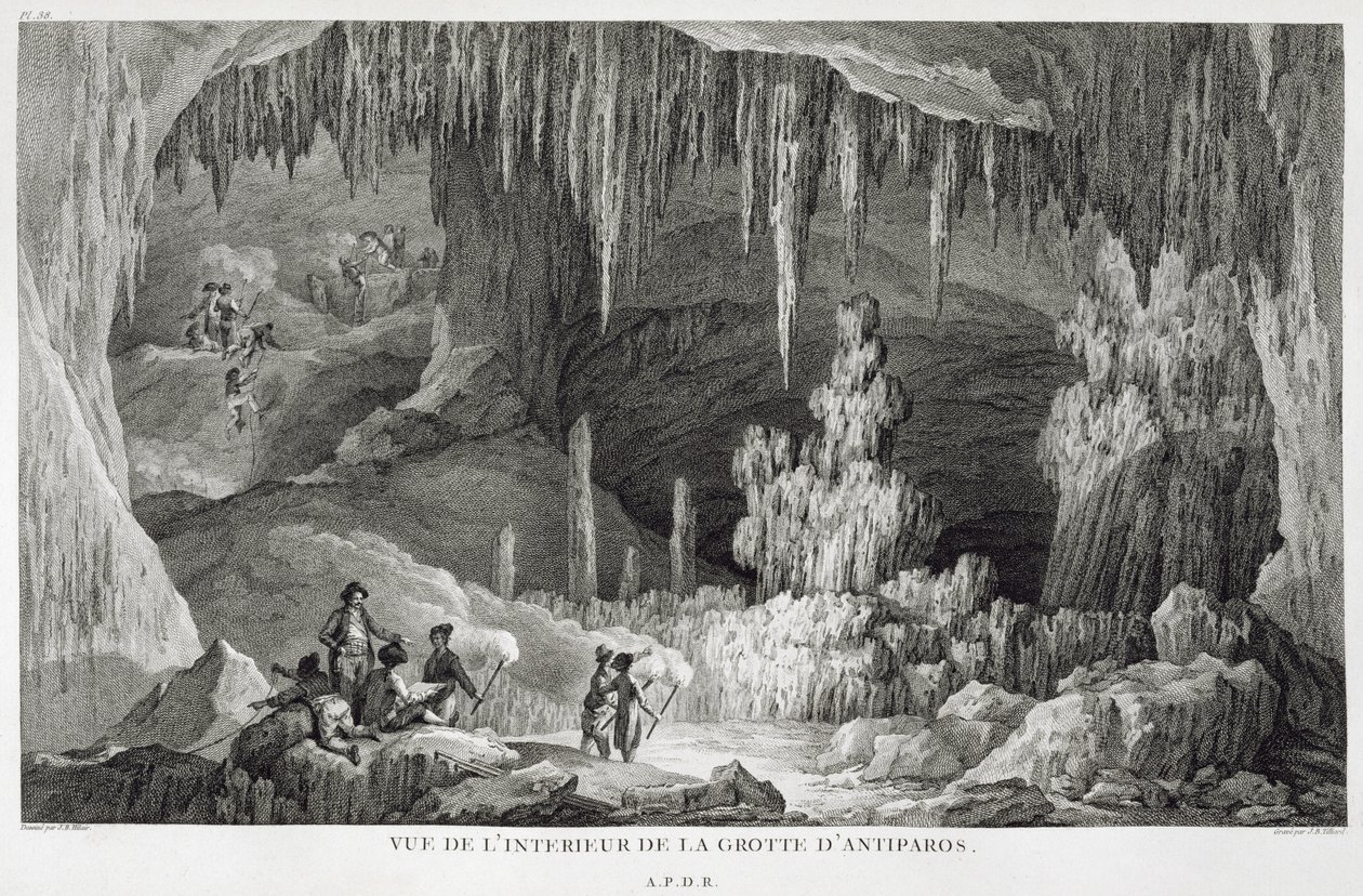 Kilátás az Antiparos barlang belsejéről, Jean Baptiste Tillard (1740-1813) metszete alkotó: Jean Baptiste Hilair