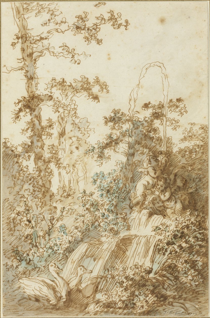 Capriccio szökőkúttal és hattyúkkal alkotó: Jean Baptiste Huet