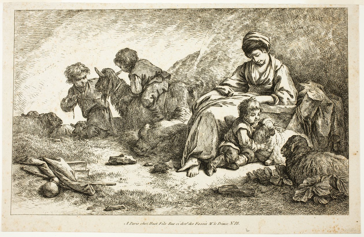 Anya és gyermekei juhokkal alkotó: Jean Baptiste Huet