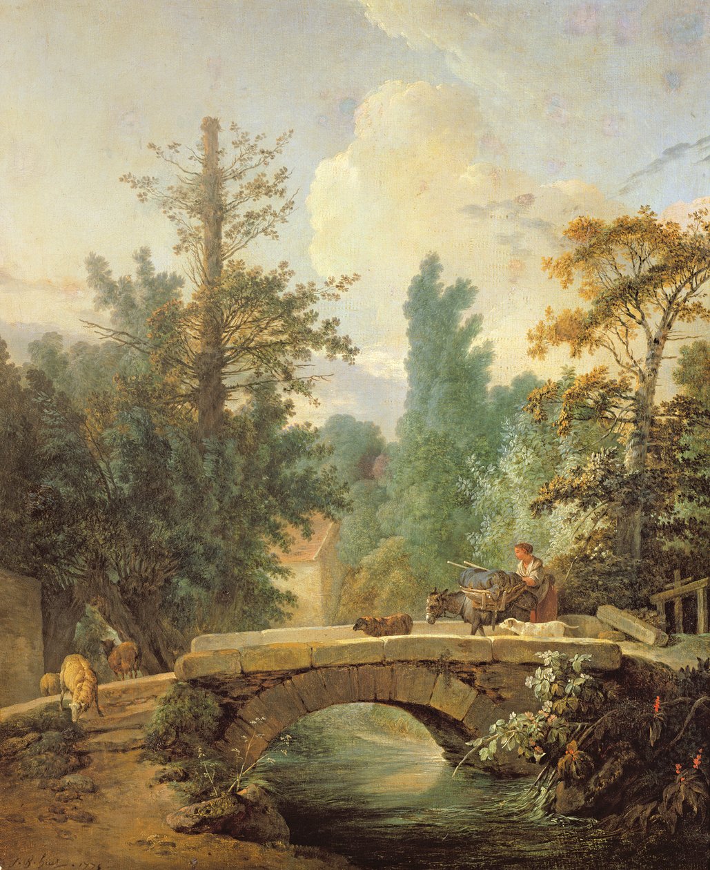 Paraszt és szamara átkel a hídon, 1775 alkotó: Jean Baptiste Huet