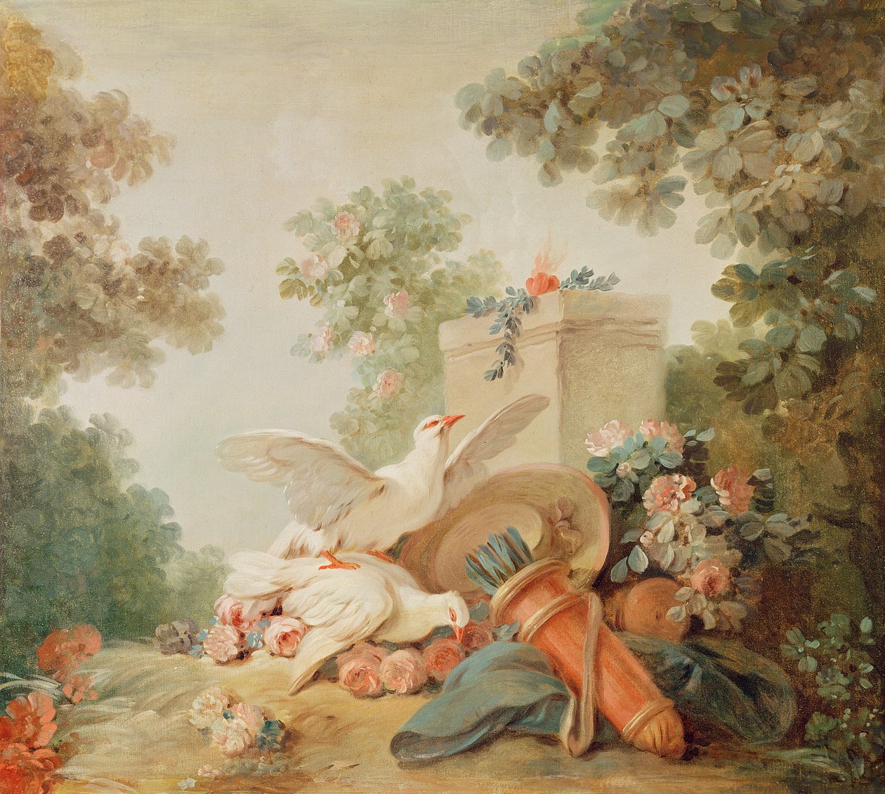Gilles Demarteau nyomdász szalonja, az ajtó felett: galambok, tegez és szalmakalap, 1750-65 körül alkotó: Jean Baptiste Huet