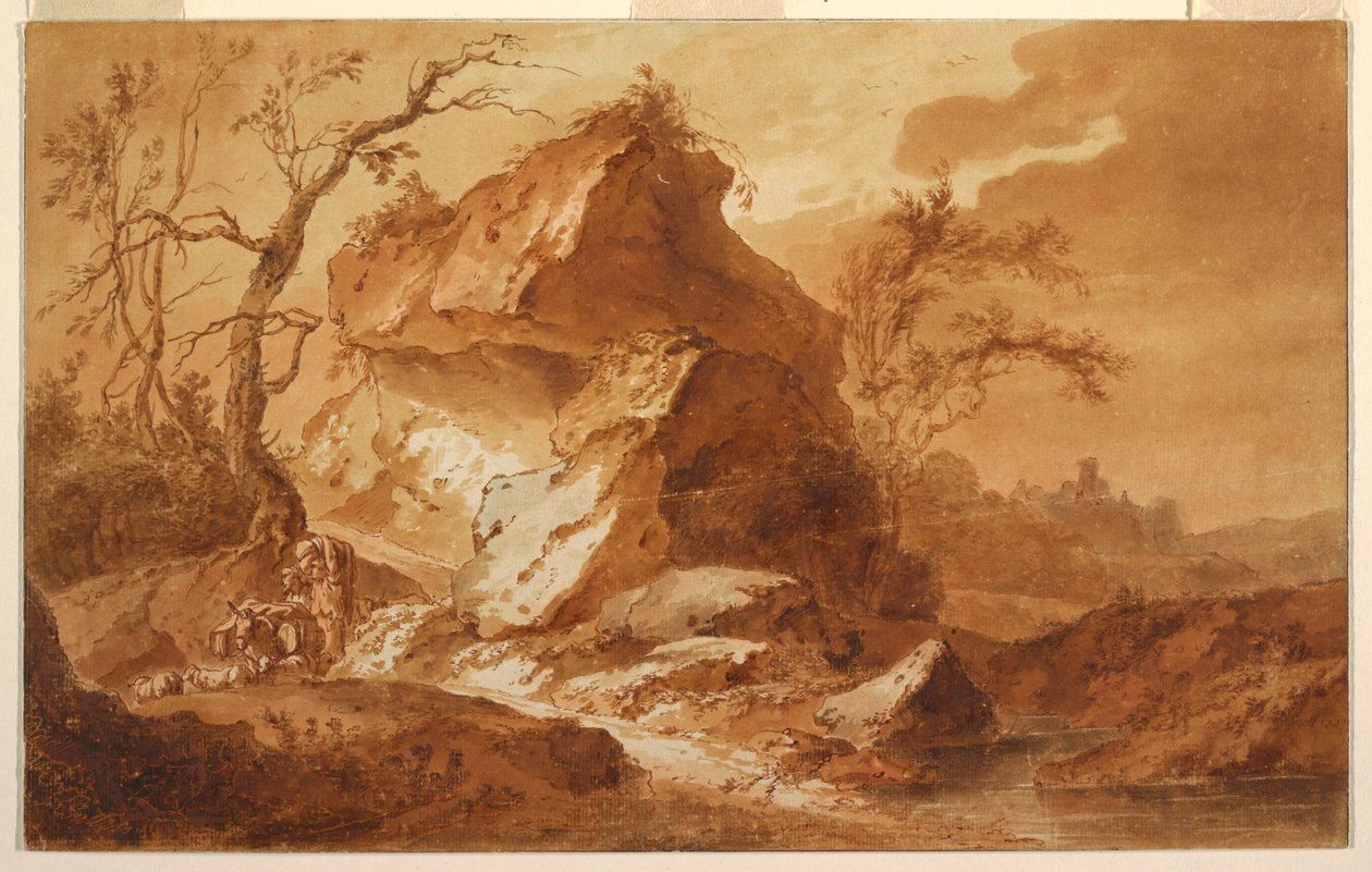Rajz, Hegyvidéki táj, 1763 alkotó: Jean Baptiste Huet