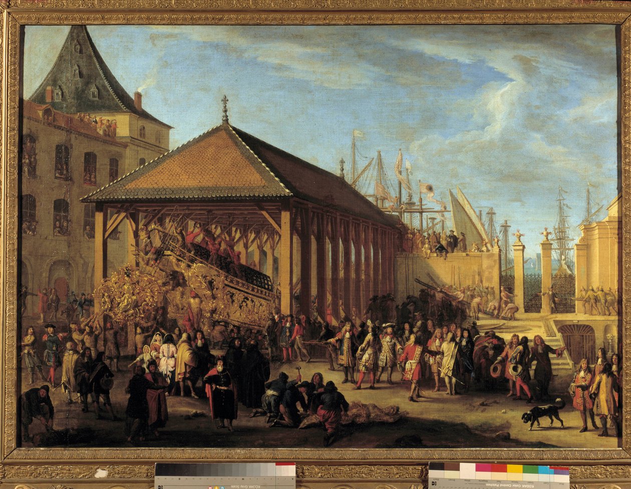 Jean Baptiste (Jean-Baptiste) Colbert (1651-1690) Marquis de Seignelay és Louis Victor (Louis-Victor) de Rochechouart, Mortemart és Vivonne hercege (1636-1688), a galériák tábornoka és a levantei haditengerészet admirálisa , látogatás a Galere Reale ”unde alkotó: Jean Baptiste I de La Rose