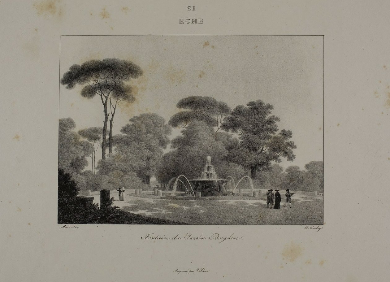 Szökőkút a Villa Borghese kertjében, Rómában alkotó: Jean Baptiste Isabey