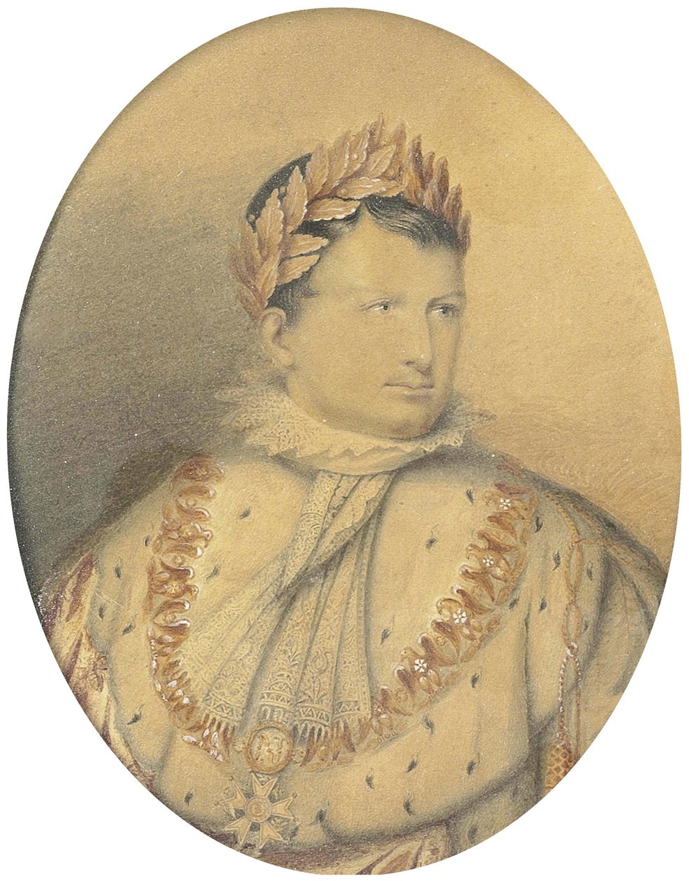 Napóleon portréja. Ceruza és akvarell, 14 x 10,5 cm (ovális) alkotó: Jean Baptiste Isabey