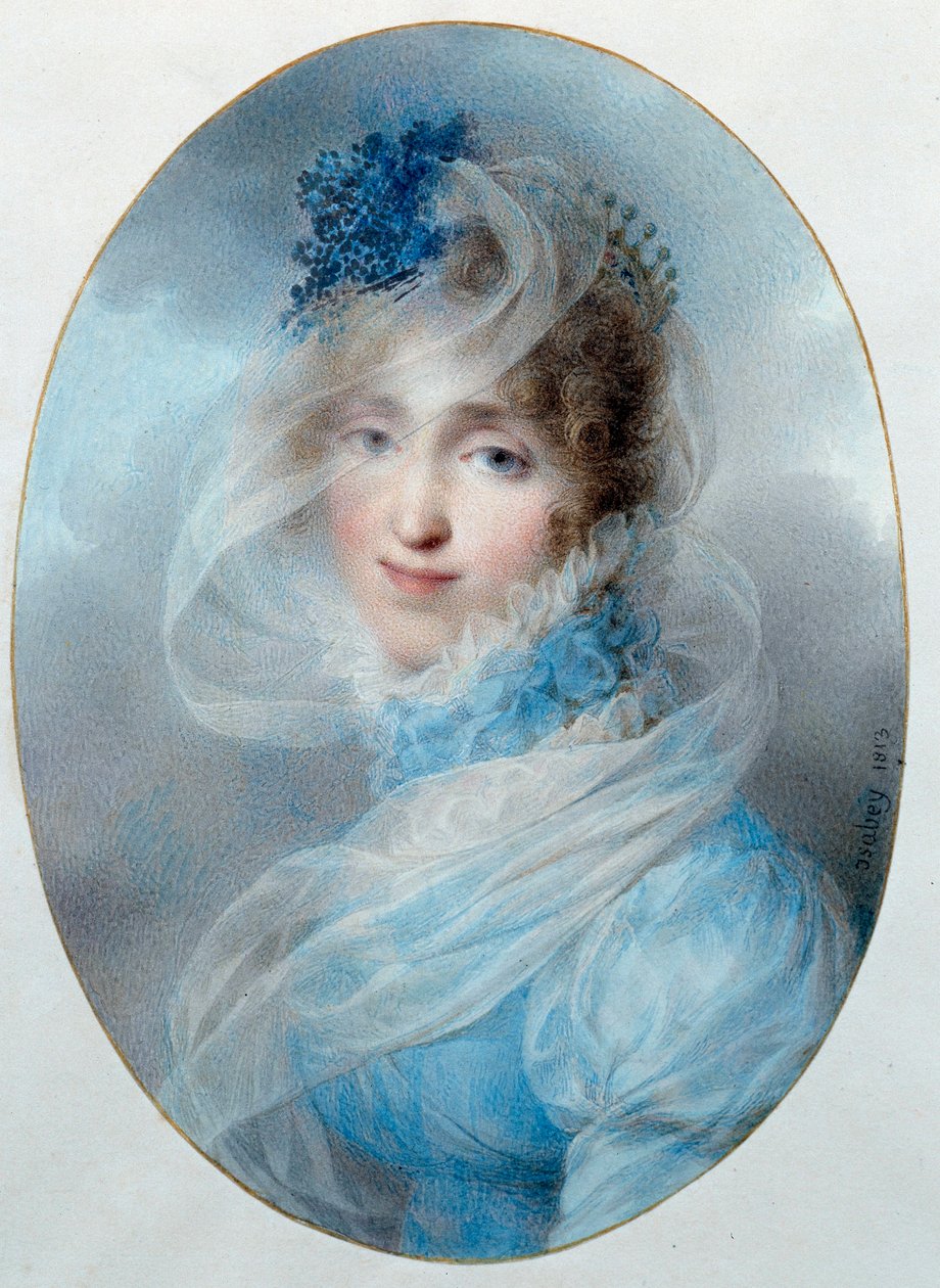 Hortense de Beauharnais királynő (1783-1837) portréja Josephine de Beauharnais impresszum lánya és a leendő III. Napóleon anyja. Jean Baptiste Isabey (1767-1855) akvarellje 1813 V. 0,13x0,95 m Malmaison, musee du chateau alkotó: Jean Baptiste Isabey