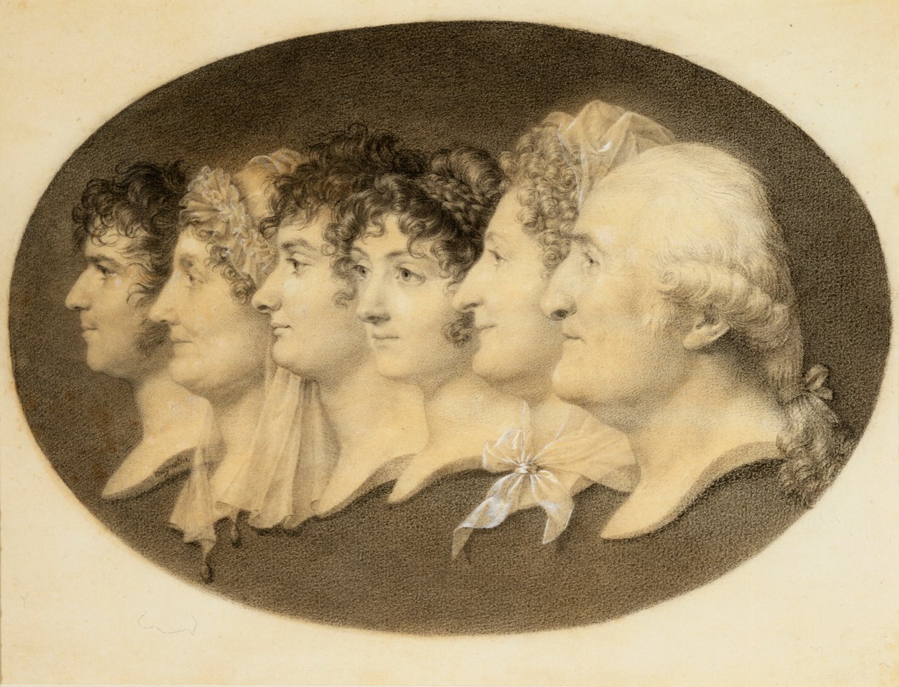 Ágoston és családja profilportréja alkotó: Jean Baptiste Jacques Augustin