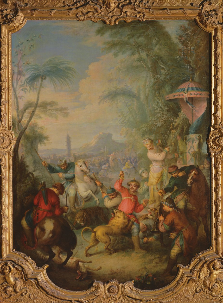 Oroszlán- és tigrisvadászat Kínában alkotó: Jean Baptiste Joseph Pater
