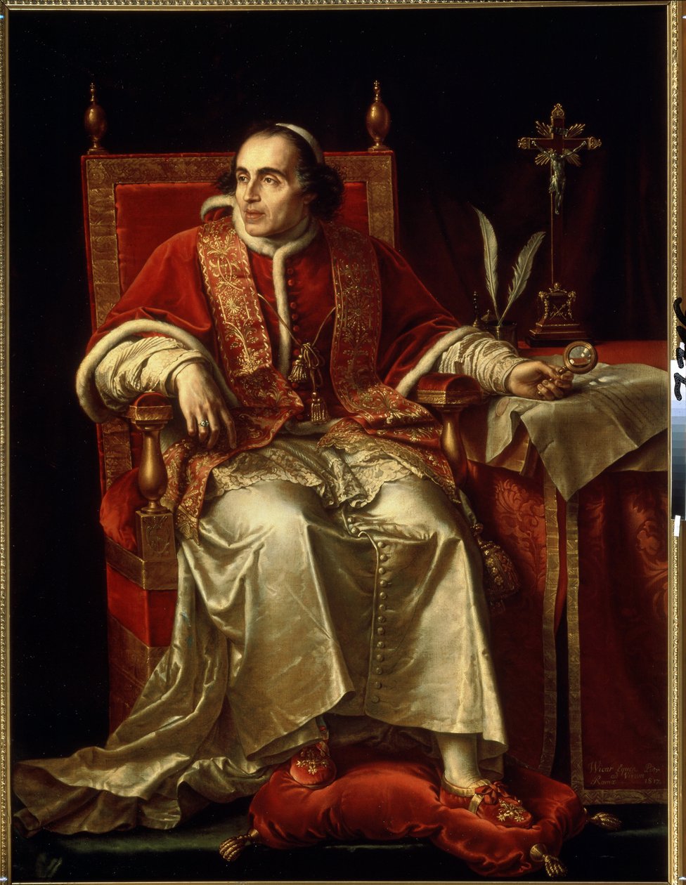 Pius pápa (1742-1823) portréja (VII. Pius pápa portréja). Jean Baptiste Joseph Wicar (1762-1834) festménye. Olajfestmény alkotó: Jean Baptiste Joseph Wicar