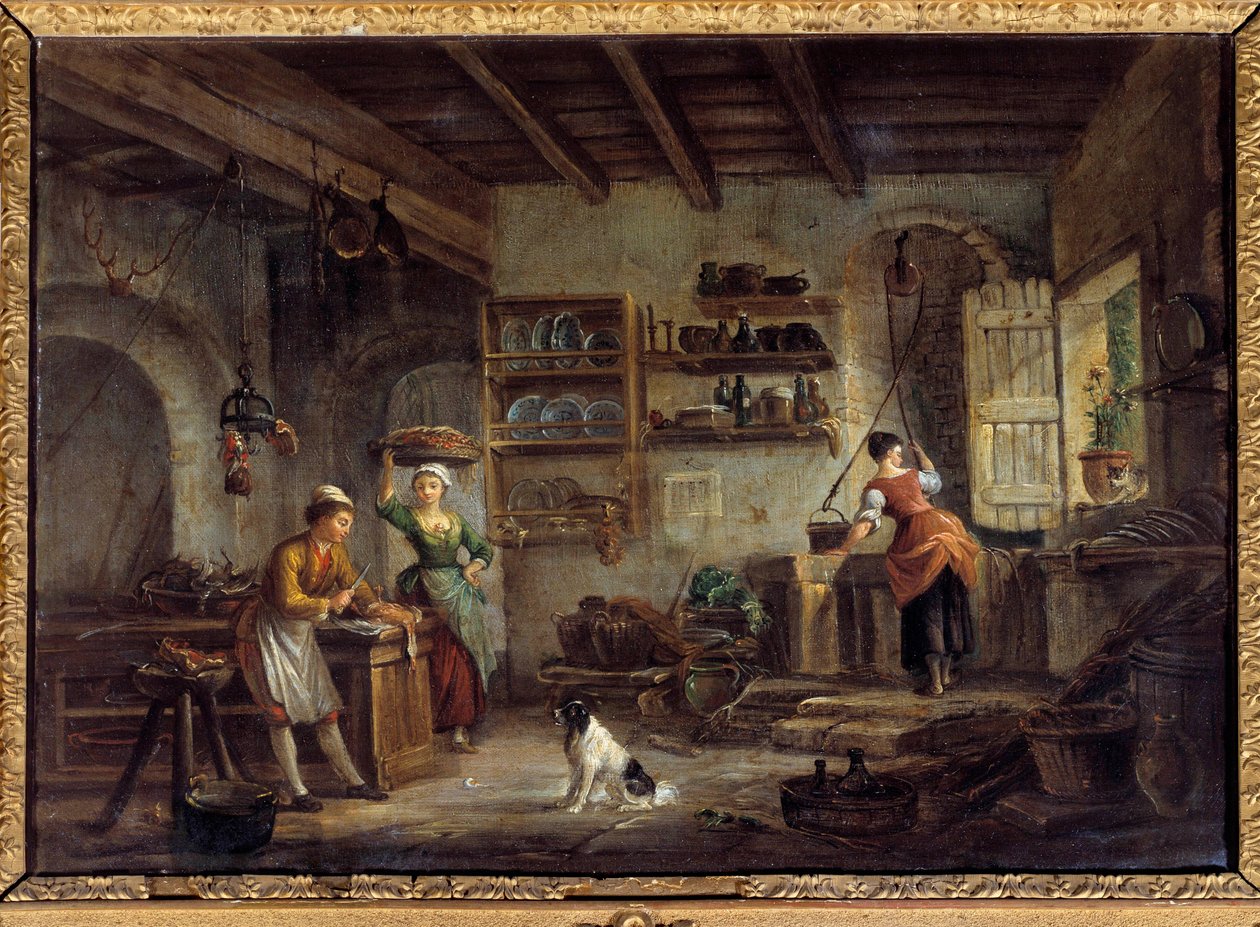 Konyha belső terei Szakácsok és szobalányok készítik gazdájuk ételeit. Jean Baptiste Lallemant (1710-1803) festménye 18. századi Bourg en bresse, Musee de Brou alkotó: Jean Baptiste Lallemand