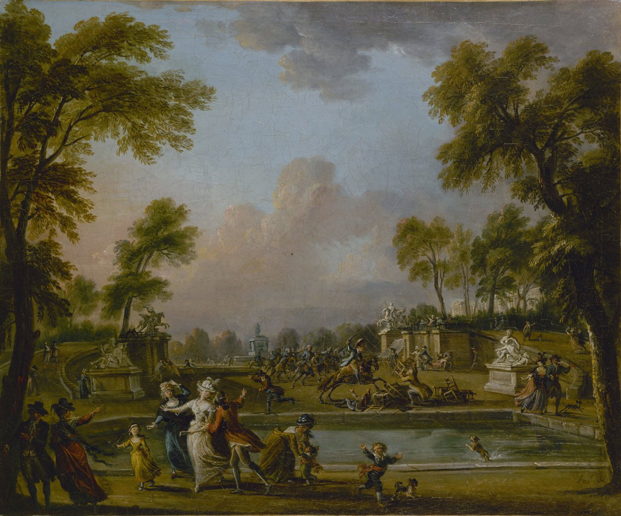 Lambesc herceg erőszakkal behatolt a Tuileriák kertjébe, 1789. július 12., kb. 1789. alkotó: Jean Baptiste Lallemand