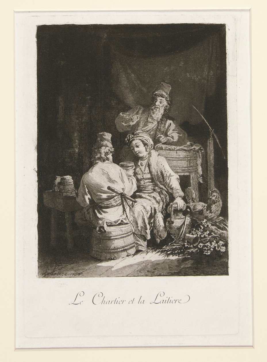 La vertu au cabaret (Az erény a kabaréban) és Le charretier et la laitiere (A Carter és a tejesnő) alkotó: Jean Baptiste Le Prince