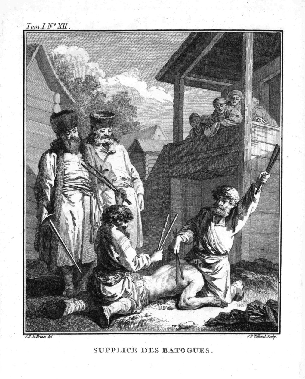 Büntetés batogokkal. Utazásból Szibériába, 1766 alkotó: Jean Baptiste Le Prince