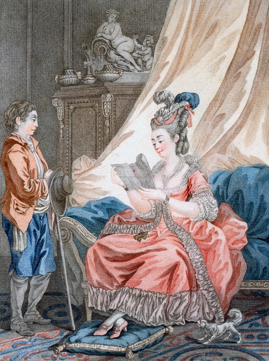 The Welcome News, vésette L. Marin, pub. Írta: Vivares, London, 1770-80 körül alkotó: Jean Baptiste Le Prince