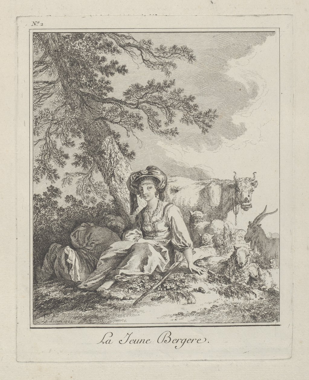 A fiatal pásztorlány, második tábla az északi népek vegyes ruházatából, 1765 alkotó: Jean Baptiste Le Prince