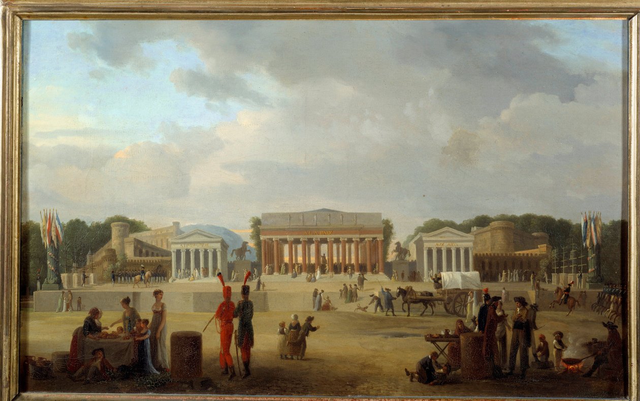 Kilátás a nagy színházra a párizsi Place de la Concorde-on a 18-i Paix ünnepséghez fog an X (1801.09.11.) Jean Baptiste Cazin (1791-1810) festménye 1801 V. 0,35x0,56 m Párizs, Musee Carnavalet alkotó: Jean Baptiste Louis Cazin