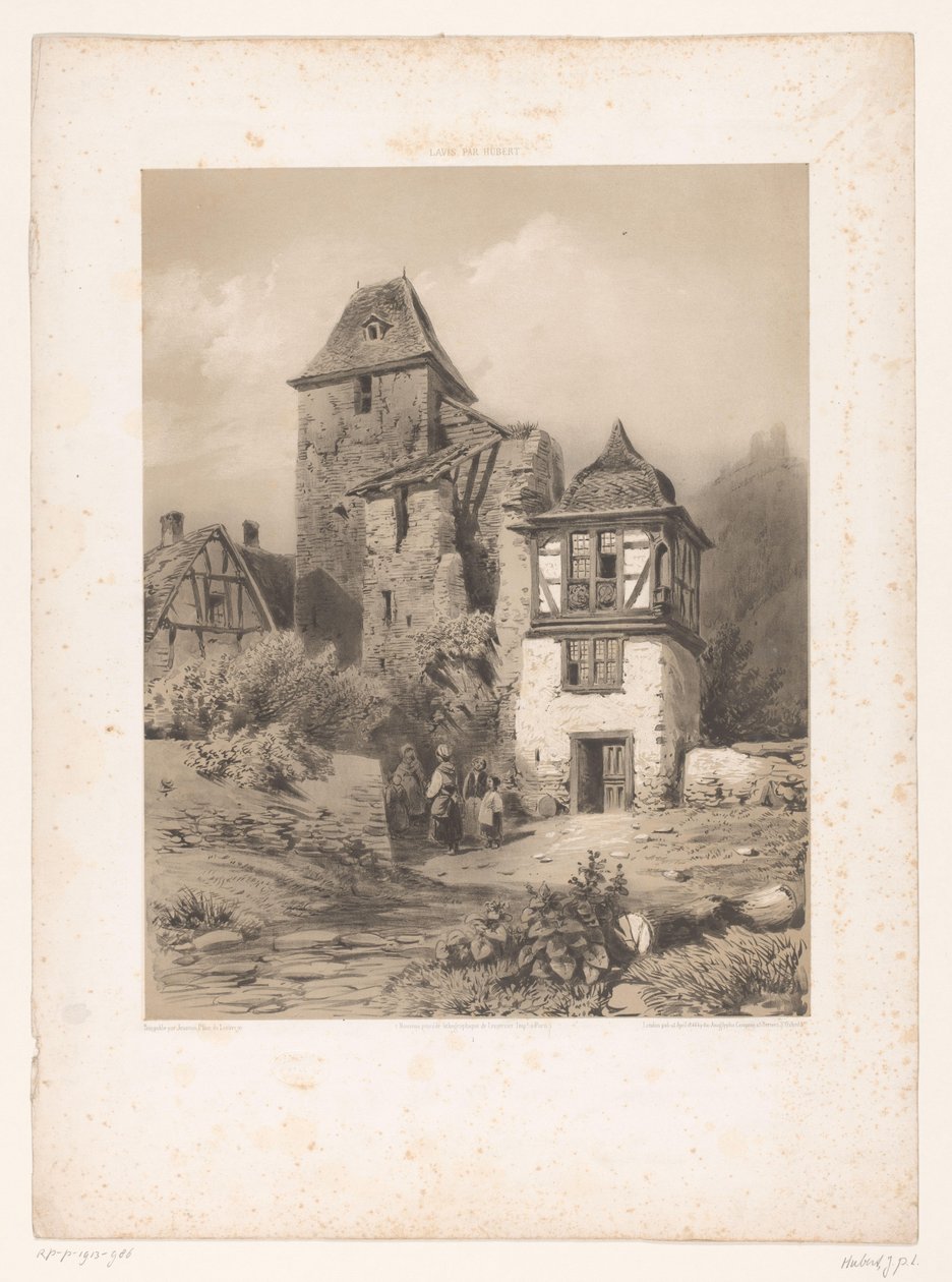Hegyi falu figurák csoportjával Mosott tusrajzok kövön (sorozat címe) Lavis, Hubert (sorozat címe az objektumon) alkotó: Jean Baptiste Louis Hubert