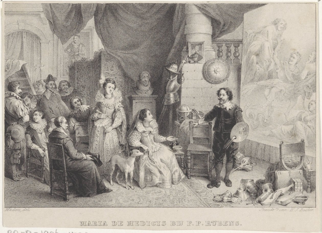 Maria de Medici Rubensszel a stúdiójában alkotó: Jean Baptiste Madou