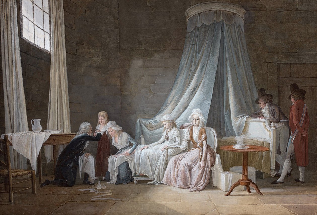 Madame Royale-t Brunier meggyógyította 1793. január 24-én. A királyi család a Temple börtönben. alkotó: Jean Baptiste Mallet