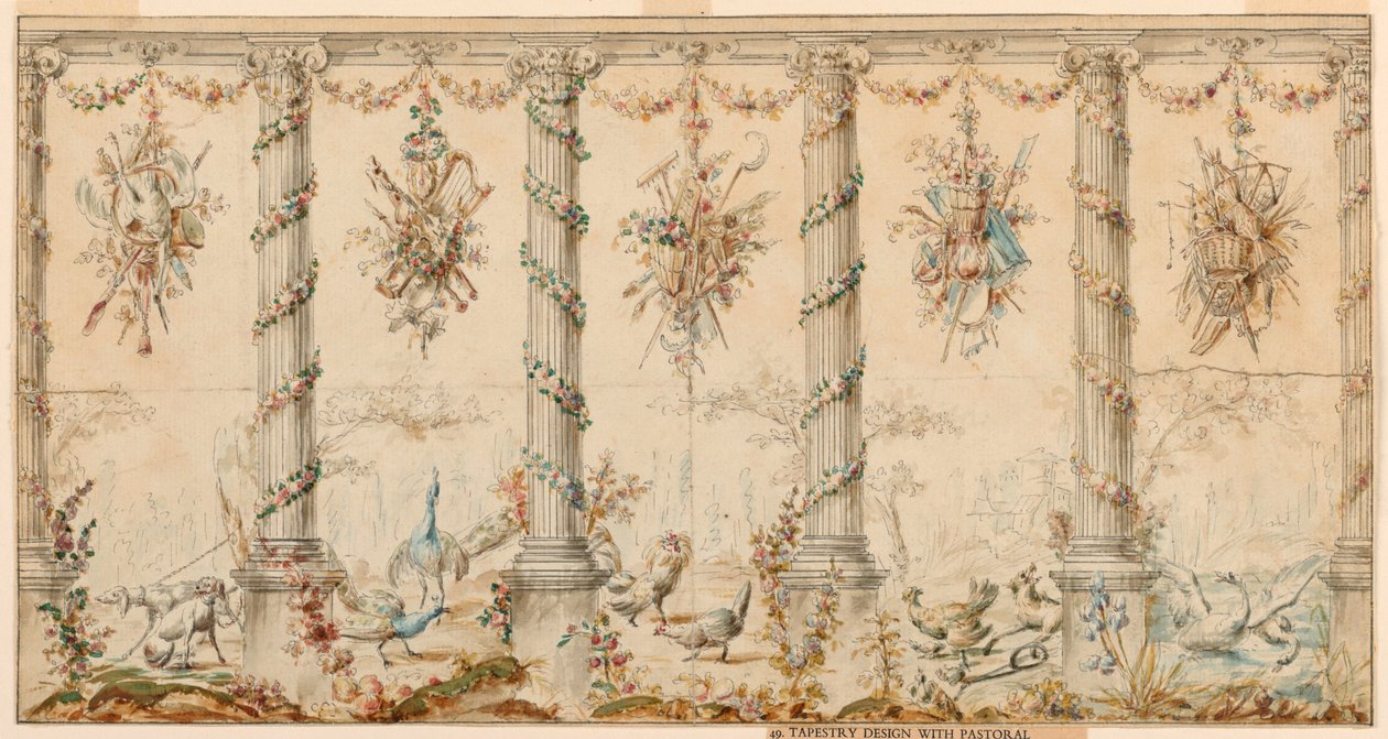 Rajz, a paraszti életnek szentelt gobelin tervezete, 1780-95 alkotó: Jean Baptiste Marie Huet