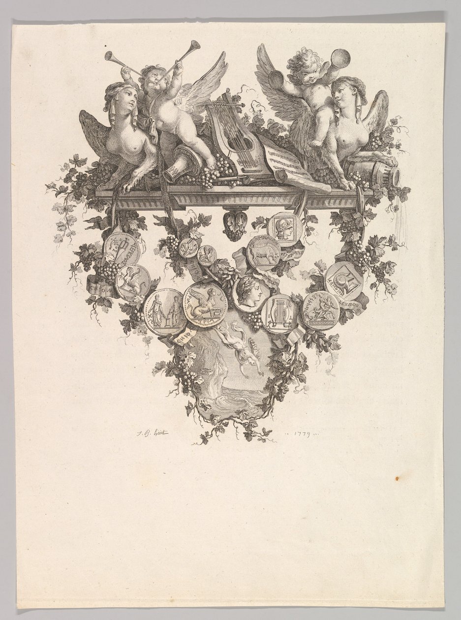 Vignetta szfinxekkel és puttival, 1779. alkotó: Jean Baptiste Marie Huet