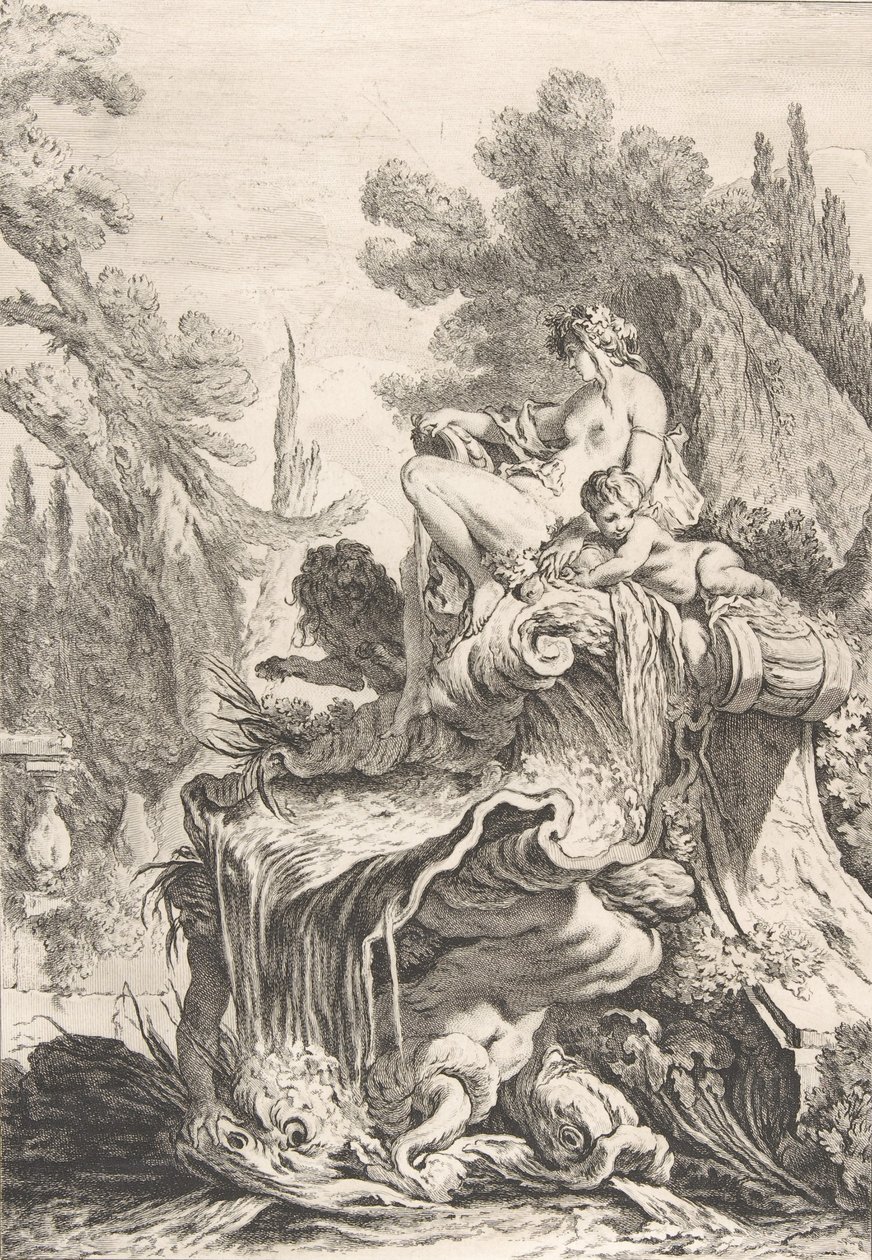 The Seated Nimph Egy szökőkút egy kagylóhéjon ülő naiáddal, kb. 1740. alkotó: Jean Baptiste Marie Pierre
