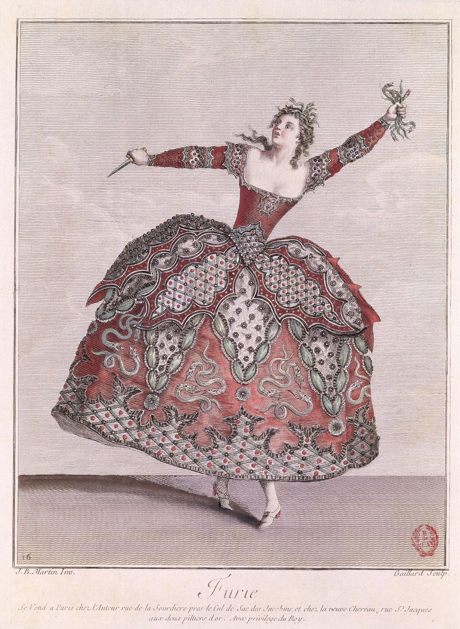 Jelmezterv egy dühhöz Jean-Philippe Rameau (1683-1764) "Hippolyte et Aricie" című művében, Rene Gaillard (kb. 1710-90) metszetében alkotó: Jean Baptiste Martin