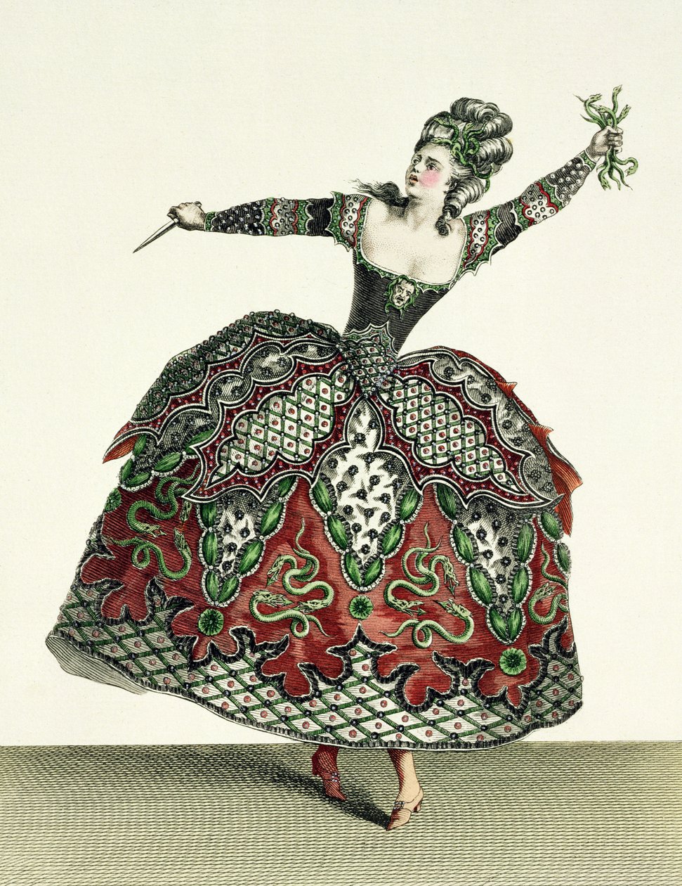 Jelmez egy dühhöz a Taurisban lévő Iphigeniában és számos más operában, Rene Gaillard (kb. 1710-90) metszete 1780 körül alkotó: Jean Baptiste Martin