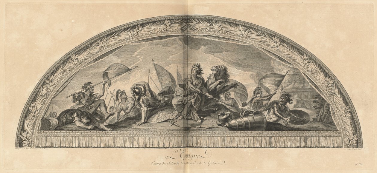 Spanyolország A Salon de la Guerre fogasa a Galéria előtt (Spanyolország, a Hadiszalon központja a Galériával szemben) [pl. 38] alkotó: Jean Baptiste Masse