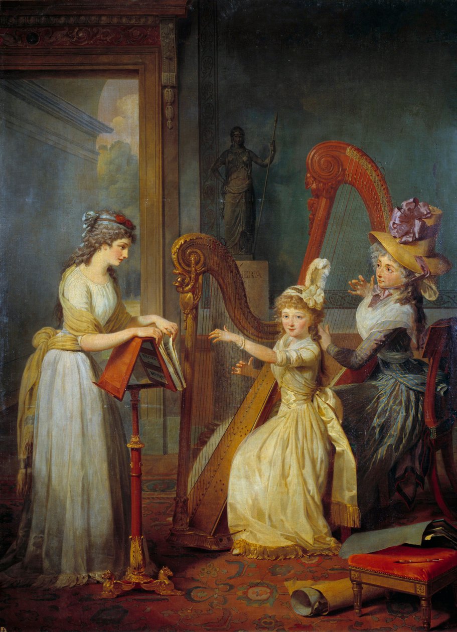 Stephanie Felicite Ducrest de Saint-Aubin, Genlis grófnője (Madame de Genlis) (1746-1830) hárfaelőadást tart az orléans-i herceg gyermekeinek a Saint Leu kastélyban Jean Baptiste Mauzaisse (1784-1844) festménye 19. századi V. 2,4 alkotó: Jean Baptiste Mauzaisse