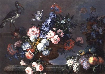 Gyümölcs- és virágcsendélet madarakkal alkotó: Jean Baptiste Monnoyer