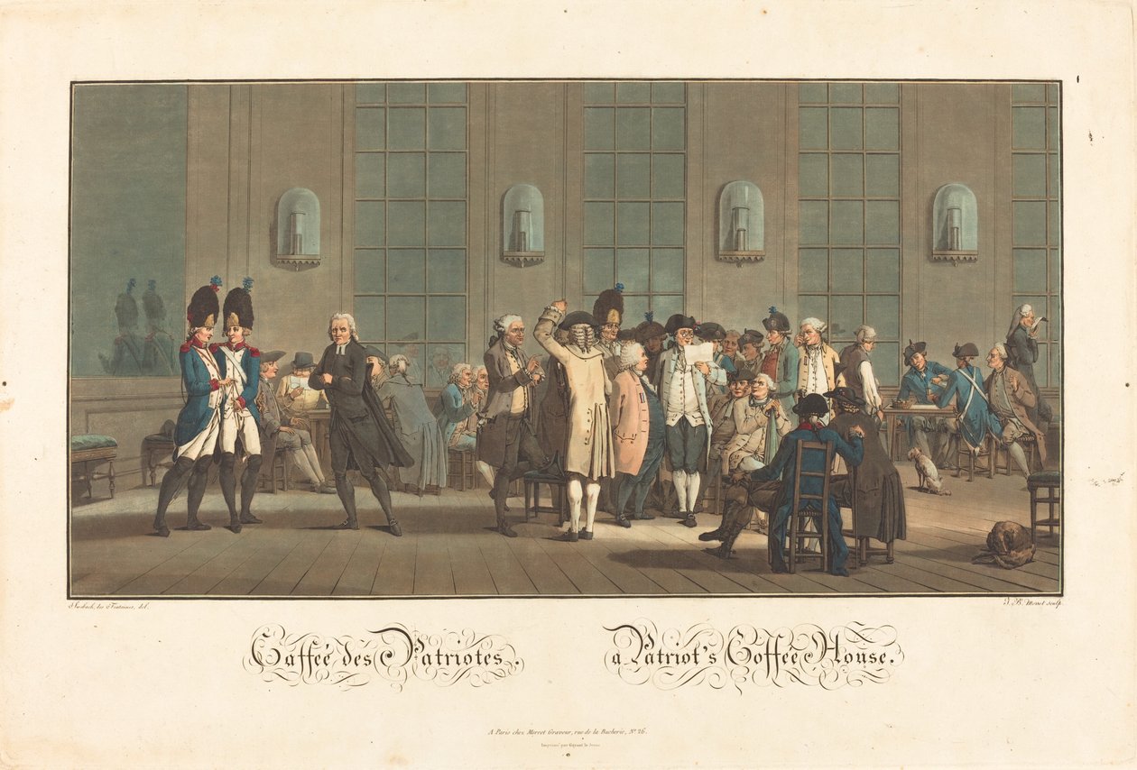 Café des Patriotes – Hazafiak kávéháza alkotó: Jean Baptiste Morret after Jacques François Joseph Swebach Desfontaines