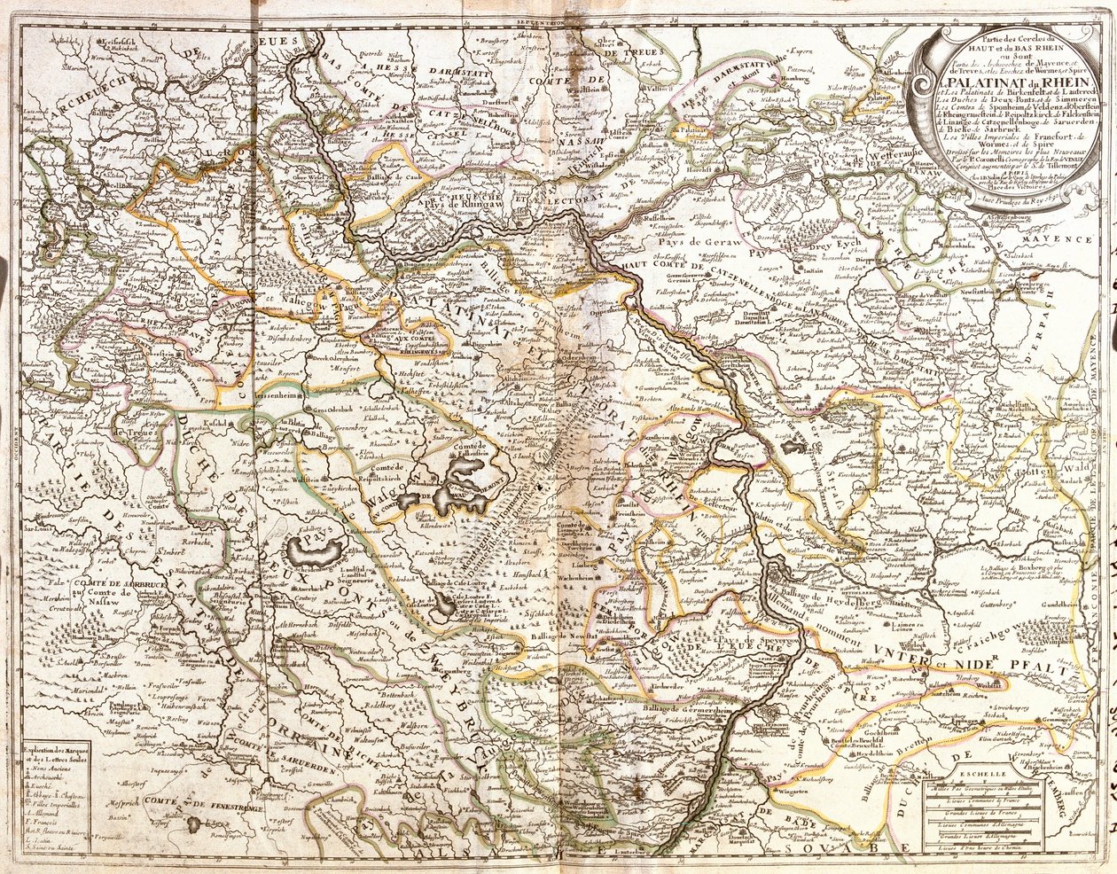 Rajna-vidék-Pfalz és Bajorország egy része (Németország) térképe (metszet) alkotó: Jean Baptiste Nolin