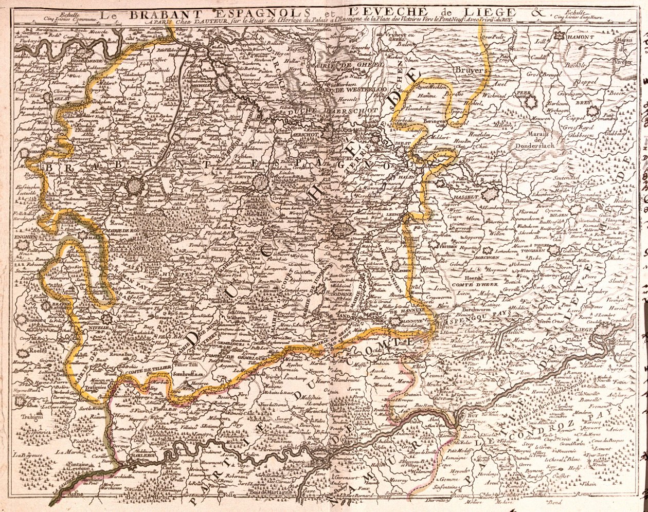 Spanyol Brabant (flamand és vallon Brabant) és a liege-i egyházmegye (Belgium) térképe (metszet alkotó: Jean Baptiste Nolin