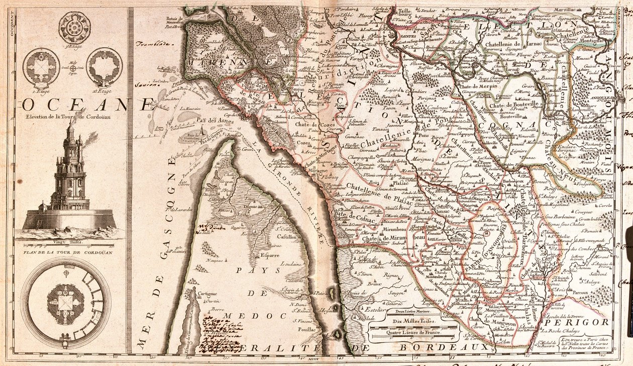Aquitánia térképe (Franciaország) (metszet alkotó: Jean Baptiste Nolin