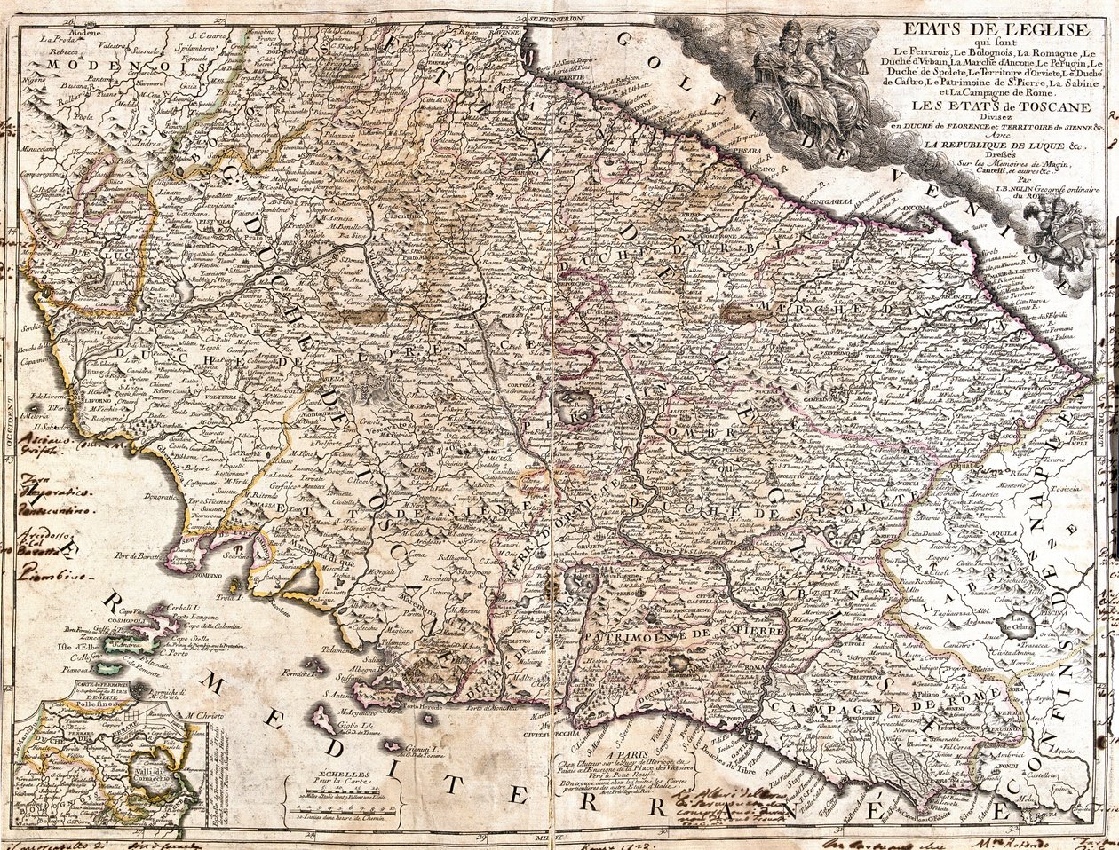 Az olaszországi egyházi területek térképe (rézkarc alkotó: Jean Baptiste Nolin