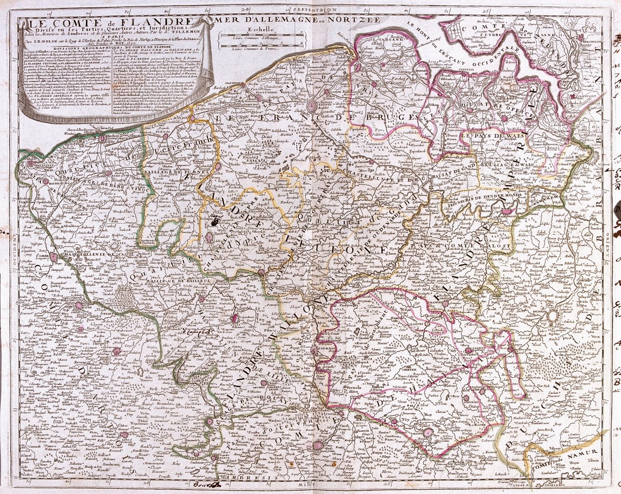 Flandria megye (a mai Nyugat- és Kelet-Flandria Belgium) térképe (metszet alkotó: Jean Baptiste Nolin