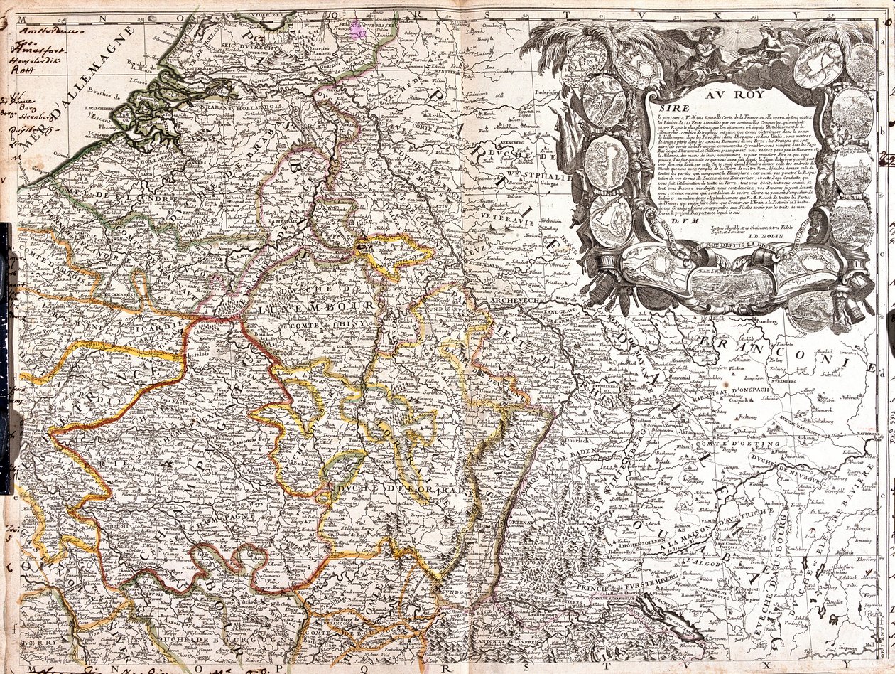 A Luxemburgi Hercegség, a Champagne és a Lotaringiai Hercegség térképe (metszet alkotó: Jean Baptiste Nolin
