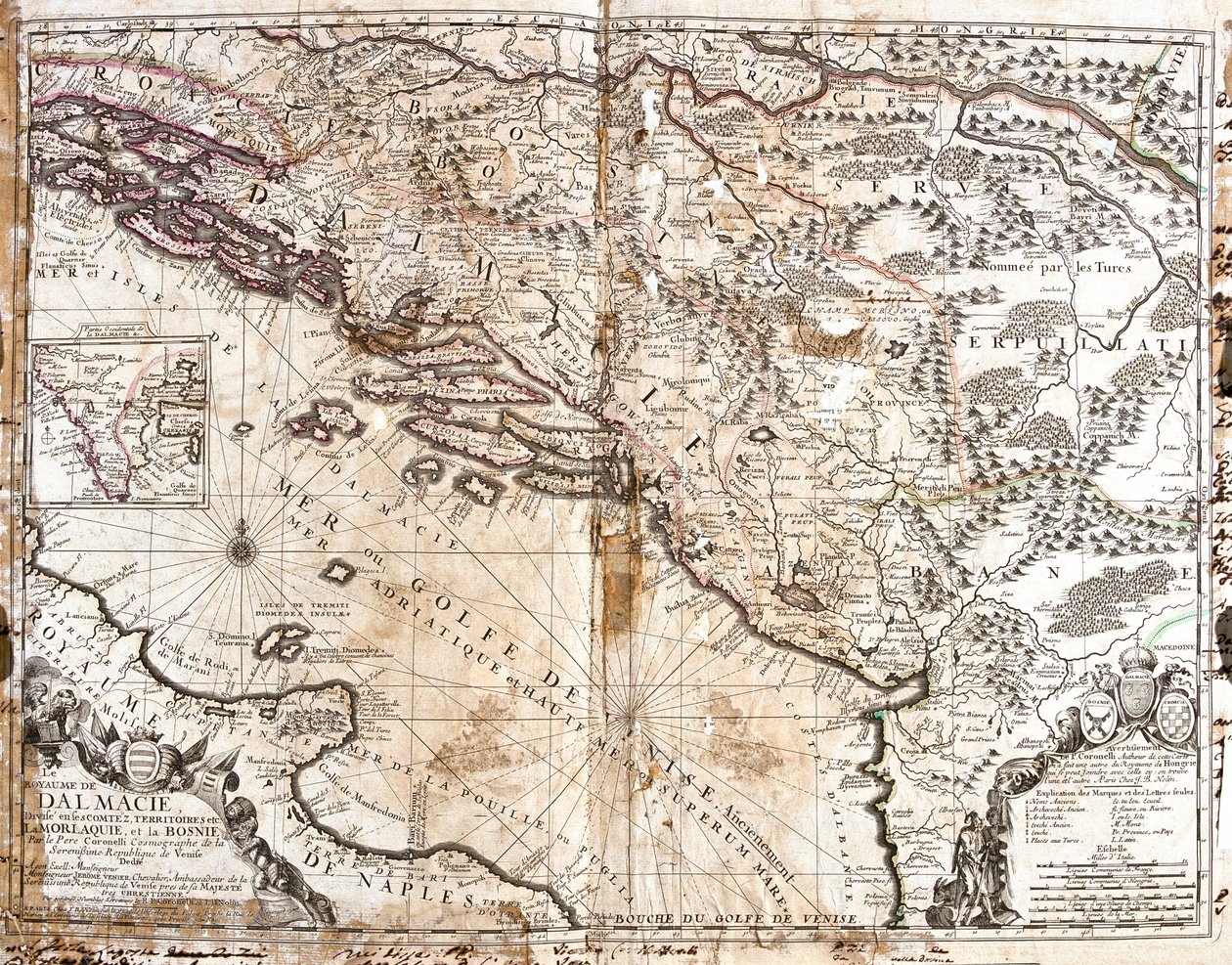 A Dalmáciai Királyság (a mai Horvátország és Montenegró), a Velencei-öböl partján (Adriai-tenger) térképe (metszet alkotó: Jean Baptiste Nolin