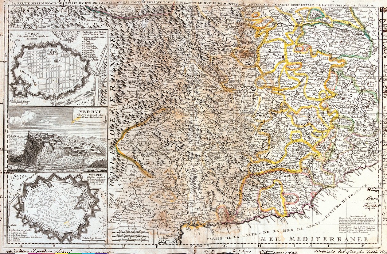 Savoyai herceg déli területeinek térképe Olaszországban (metszet alkotó: Jean Baptiste Nolin