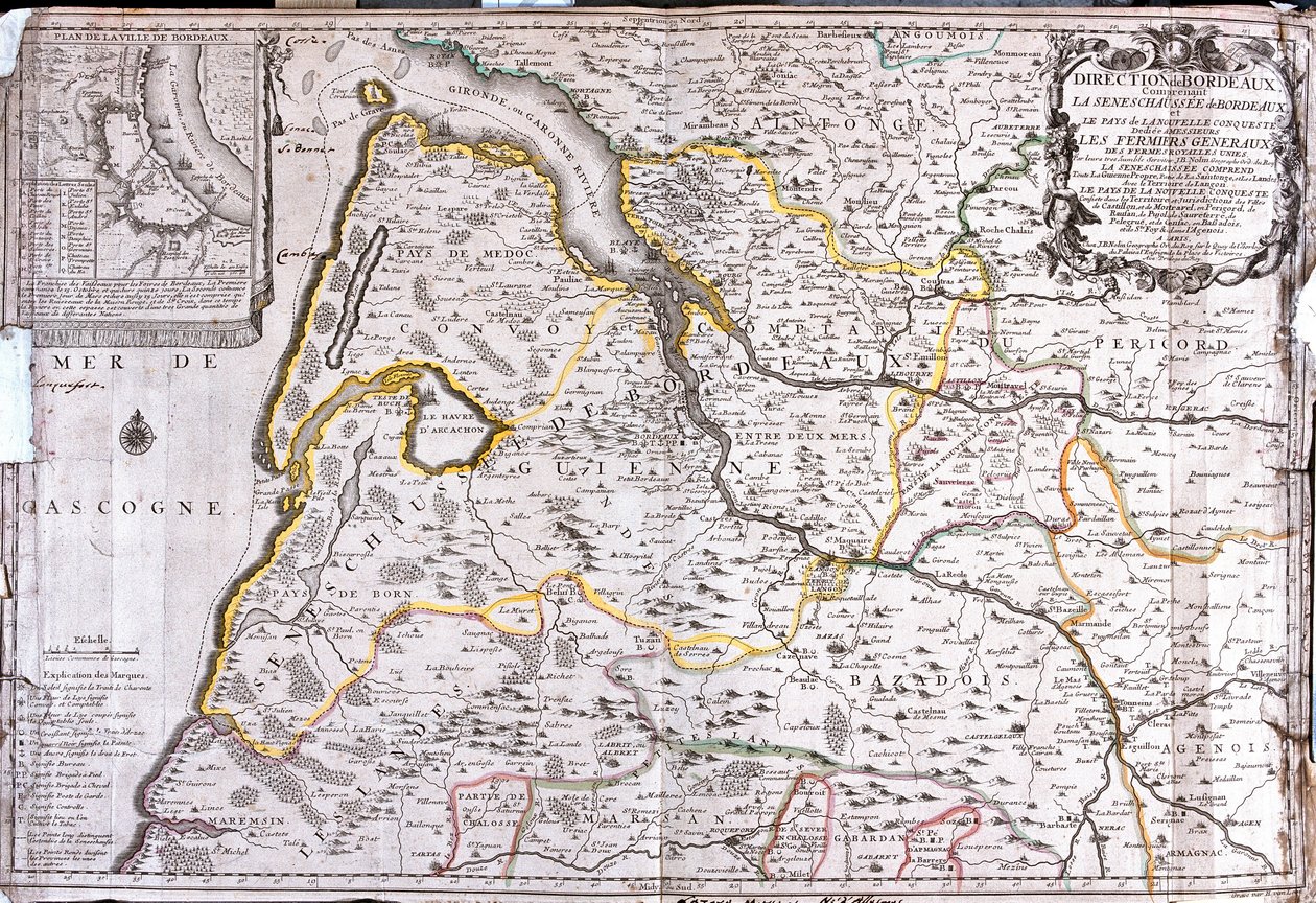 Bordeaux környéki térkép (Franciaország) (metszet alkotó: Jean Baptiste Nolin