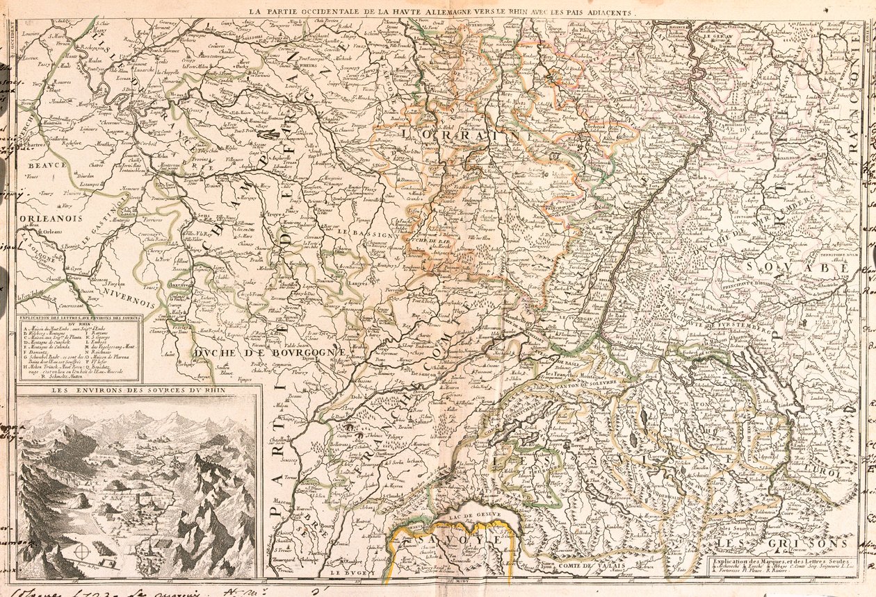 A Rajna környéki térkép (Németország, Svájc, Franciaország) (metszet alkotó: Jean Baptiste Nolin