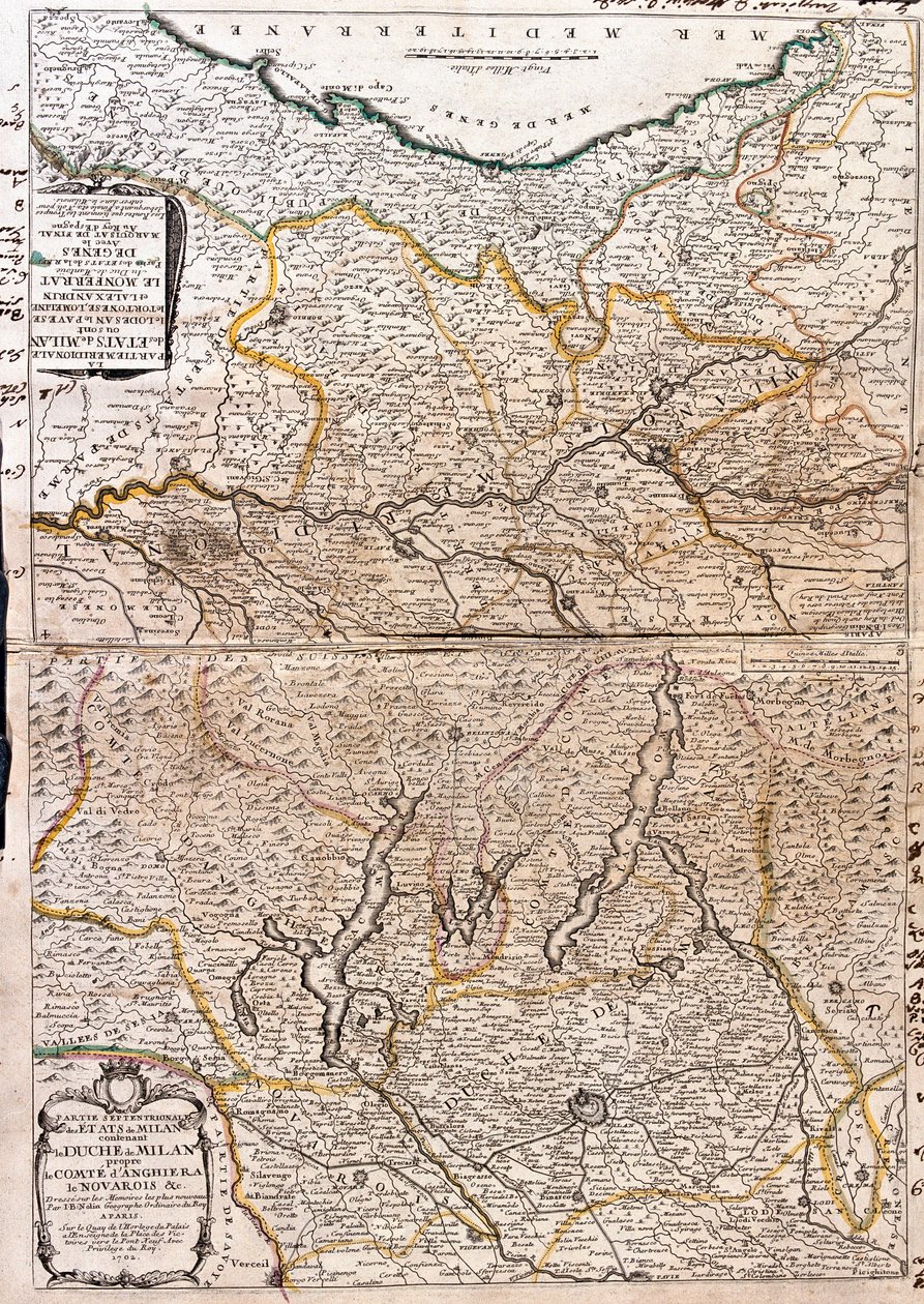 Milánó (Olaszország) térségének térképe (metszet alkotó: Jean-Baptiste Nolin