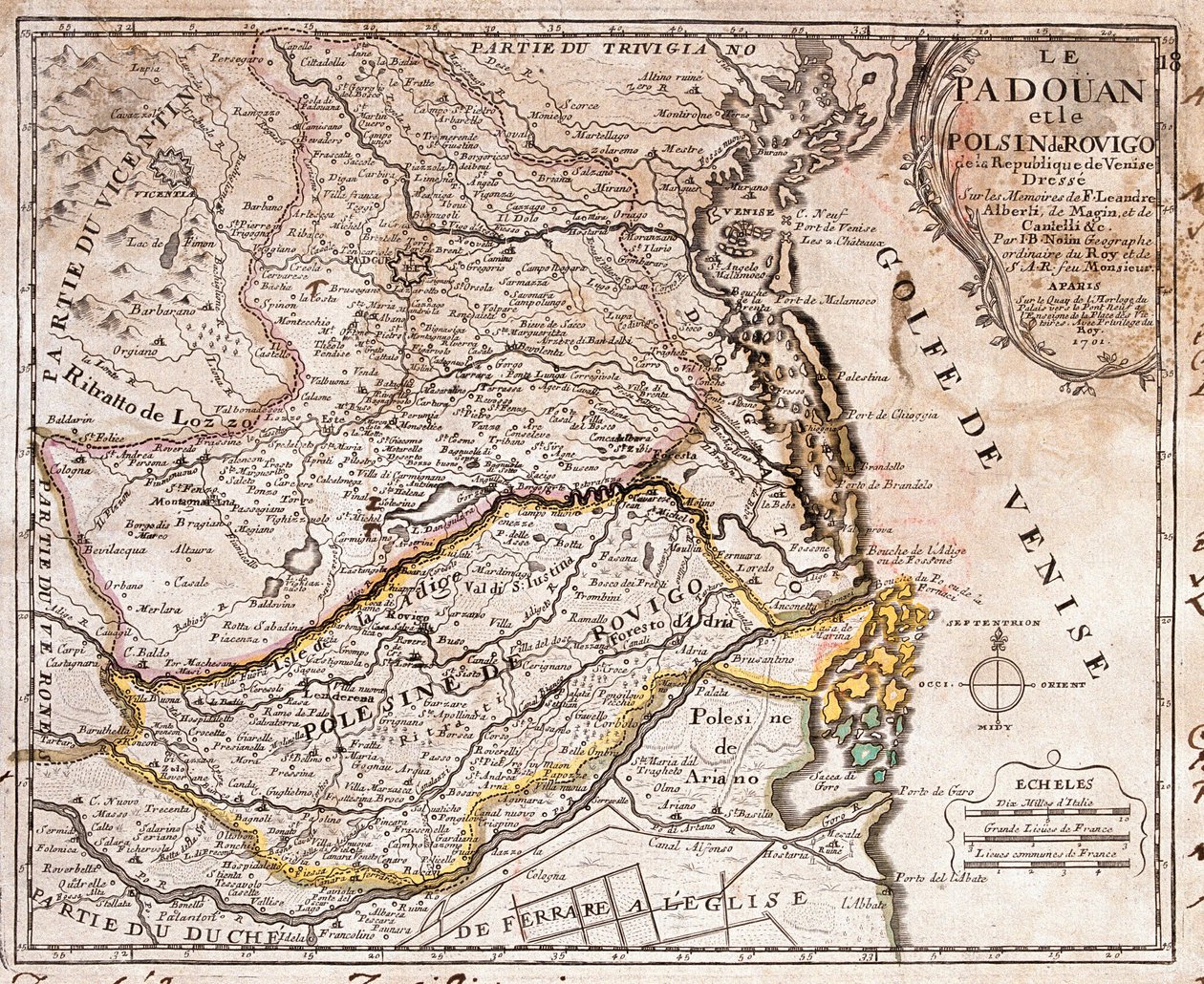 Padova és Polesine térségének térképe (Olaszország) (metszet alkotó: Jean Baptiste Nolin