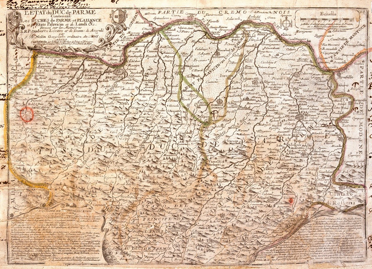 Párma (Olaszország) térségének térképe (metszet alkotó: Jean Baptiste Nolin