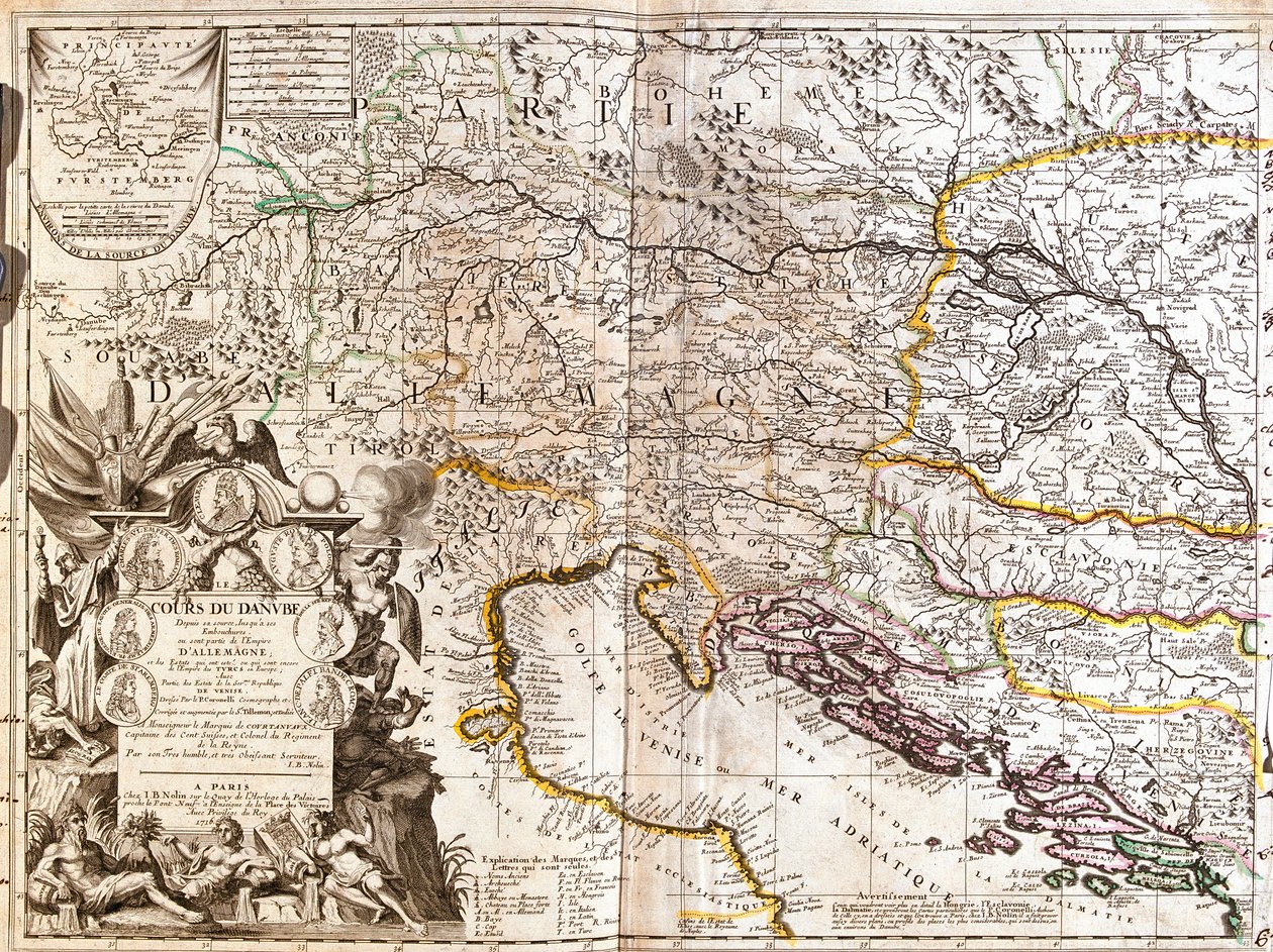 A Duna folyásának térképe Németországban (metszet alkotó: Jean Baptiste Nolin