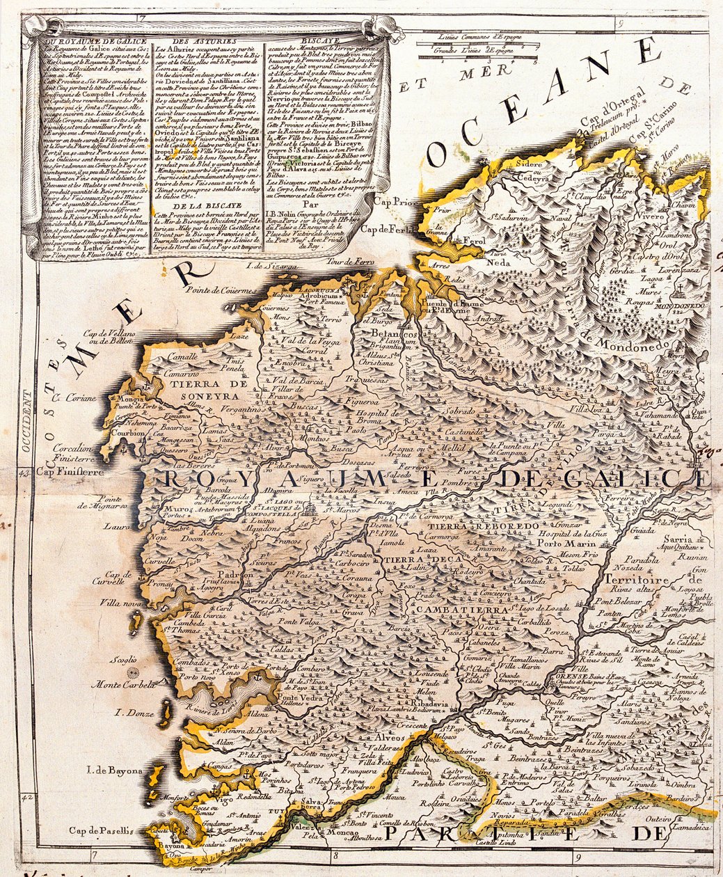 Galíciai királyság térképe (Spanyolország) (metszet alkotó: Jean Baptiste Nolin