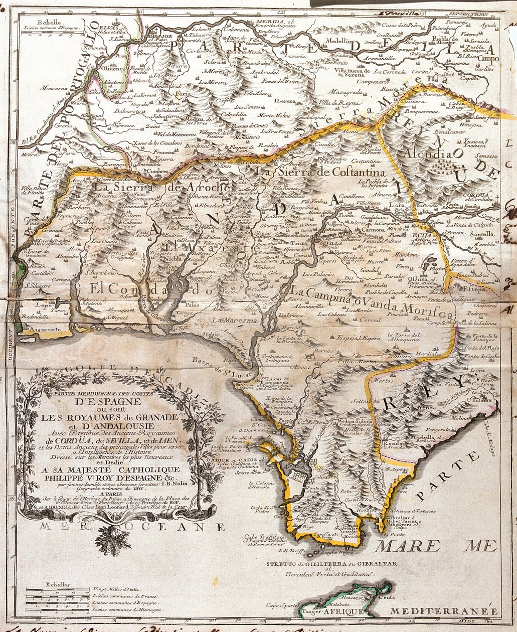 Granada és Andalúzia (Spanyolország) királyságának térképe (metszet alkotó: Jean Baptiste Nolin
