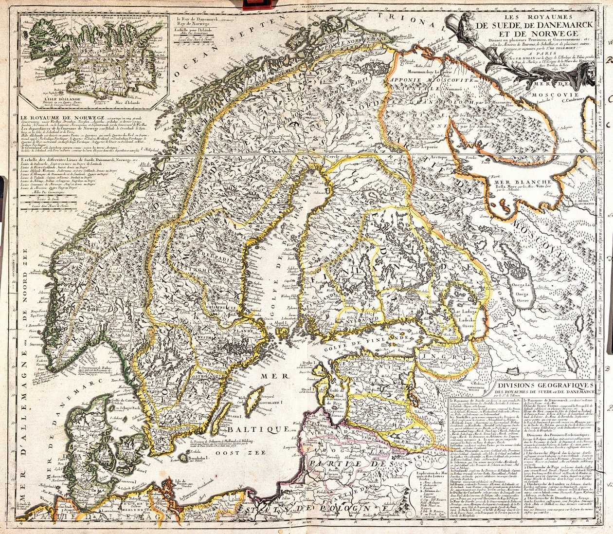 Norvégia, Svédország és Dánia királyságának térképe (metszet alkotó: Jean Baptiste Nolin