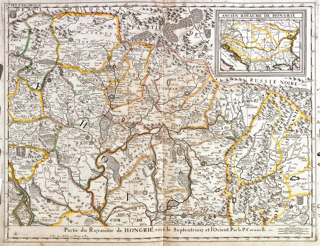 A Magyar Királyság észak-keleti részének térképe (metszet alkotó: Jean Baptiste Nolin